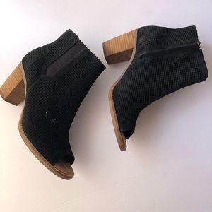 TOMS Black Suede Perforated Peep Toe Bootie chunky